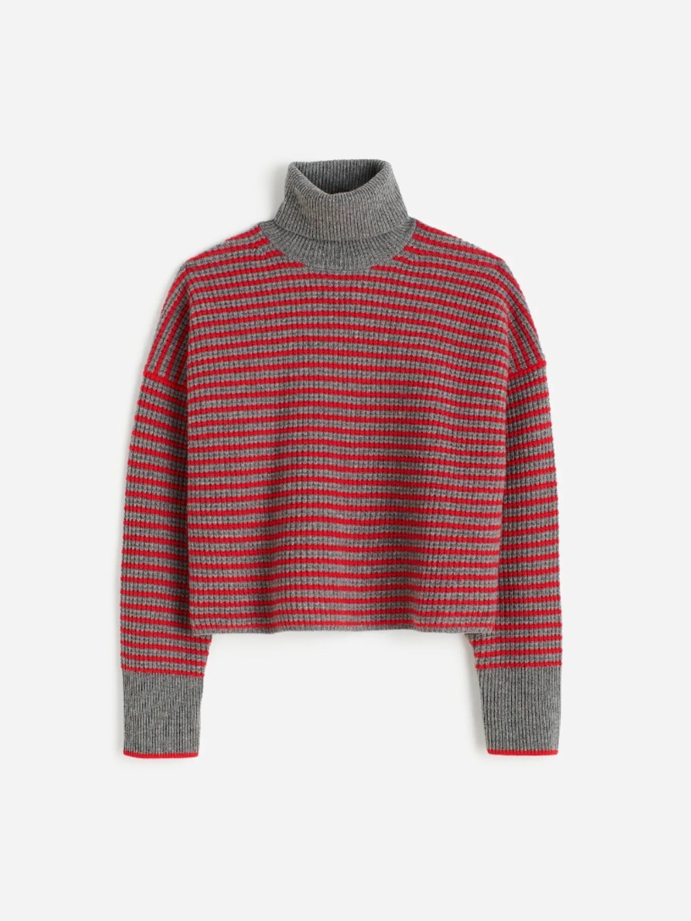 Madewell 100% Wool Waffle Knit Turtleneck Red & Gray Striped Sweater Size S